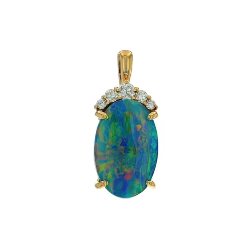 14K Yellow Gold Opal and Diamond Pendant