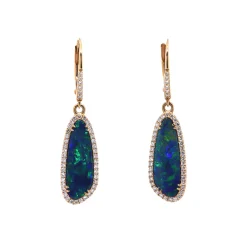 14K Yellow Gold Opal Doublet and Diamond Earrings
