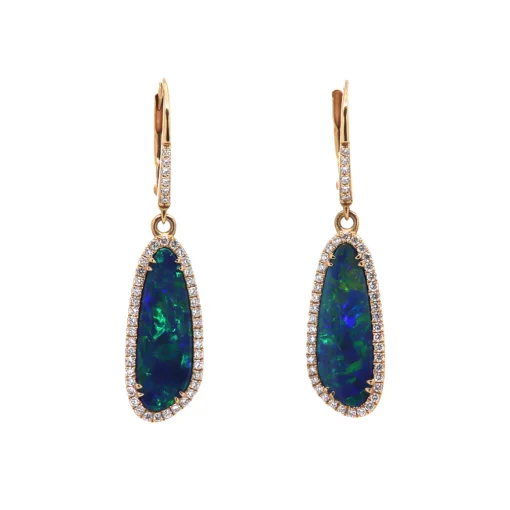 14K Yellow Gold Opal Doublet and Diamond Earrings