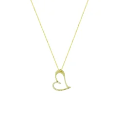 14K Yellow Gold Open Heart Diamond Pendant with Chain