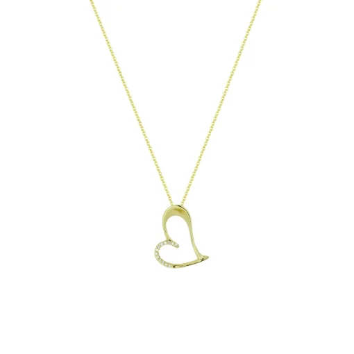 14K Yellow Gold Open Heart Diamond Pendant with Chain