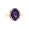 14K Yellow Gold Oval Amethyst and Diamond Ring