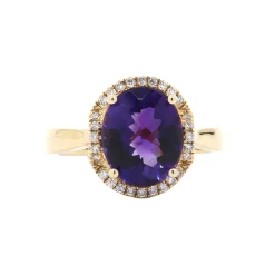 14K Yellow Gold Oval Amethyst and Diamond Ring