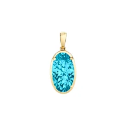 14K Yellow Gold Oval Blue Topaz Pendant