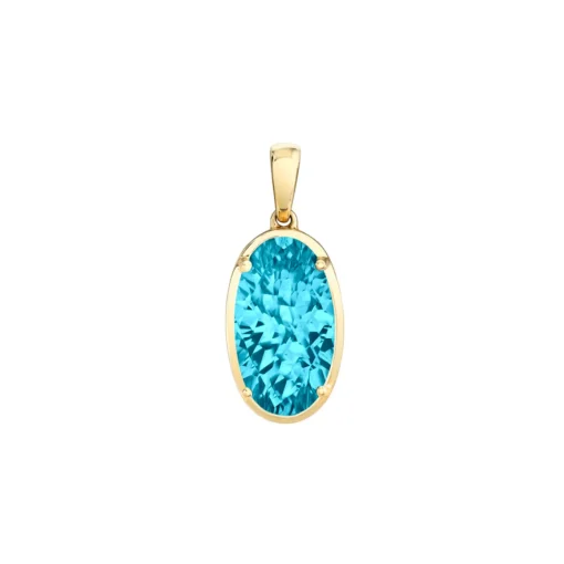 14K Yellow Gold Oval Blue Topaz Pendant