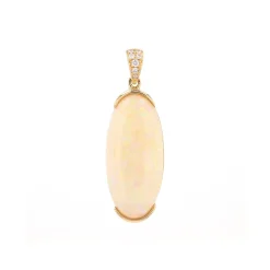 14K Yellow Gold Oval Opal and Diamond Pendant