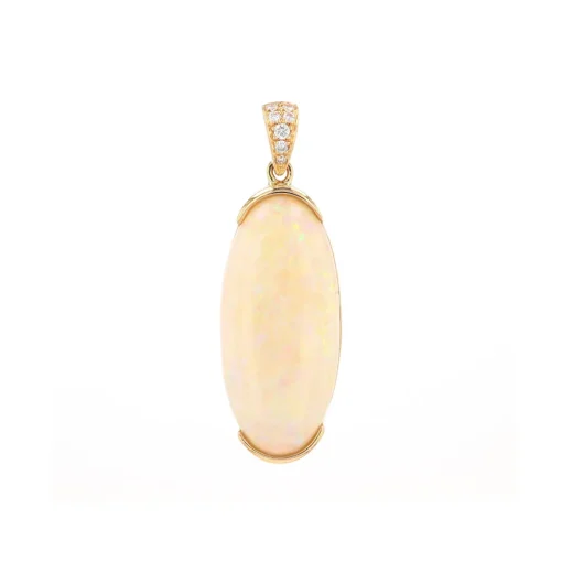 14K Yellow Gold Oval Opal and Diamond Pendant
