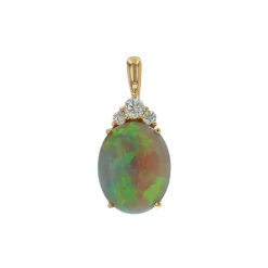 14K Yellow Gold Oval Opal and Diamond Pendant