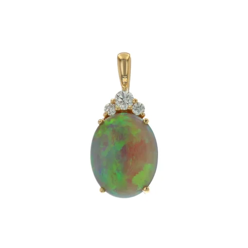 14K Yellow Gold Oval Opal and Diamond Pendant
