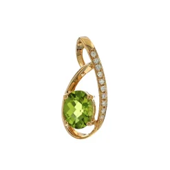 14K Yellow Gold Oval Peridot and Diamond Pendant