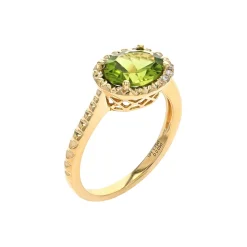 14K Yellow Gold Oval Peridot and Diamond Ring