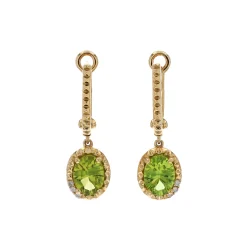 14K Yellow Gold Oval Peridot and Diamond Earrings