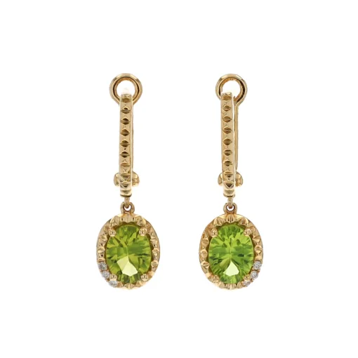 14K Yellow Gold Oval Peridot and Diamond Earrings