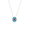 14K Yellow Gold Oval Rubellite and Diamond Necklace