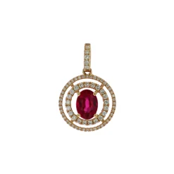 14K Yellow Gold Oval Ruby and Diamond Pendant