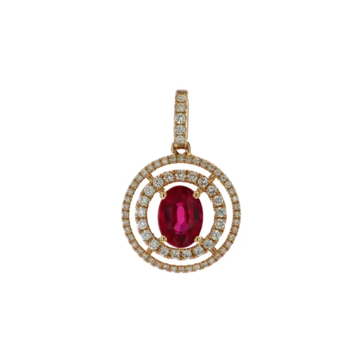 14K Yellow Gold Oval Ruby and Diamond Pendant