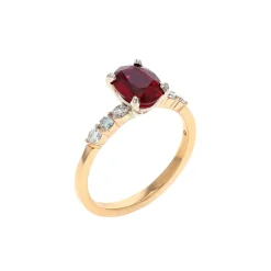 14K Yellow Gold Oval Ruby and Diamond Ring