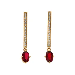 14K Yellow Gold Oval Ruby and Diamond Drop Earrings