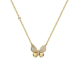 14K Yellow Gold Pavé Diamond Butterfly Necklace