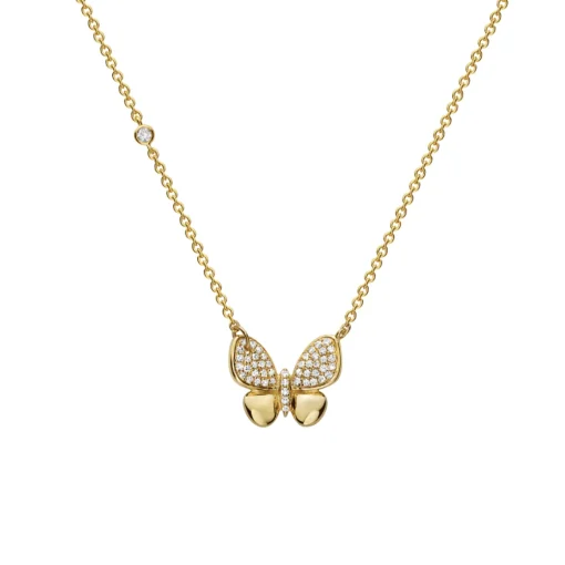 14K Yellow Gold Pavé Diamond Butterfly Necklace
