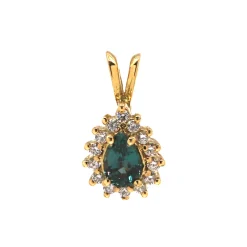 18K Yellow Gold Pear Alexandrite and Diamond Pendant