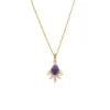 14K Yellow Gold Pear Amethyst and Diamond Pendant with Chain