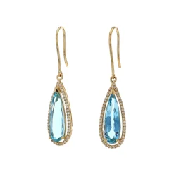 14K Yellow Gold Pear Aquamarine and Diamond Earrings