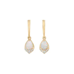 14K Yellow Gold Pear Australian Opal and Diamond Earrings