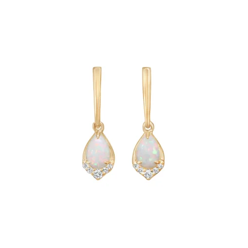 14K Yellow Gold Pear Australian Opal and Diamond Earrings