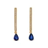 14K Yellow Gold Pear Blue Sapphire and Diamond Earrings