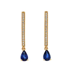 14K Yellow Gold Pear Blue Sapphire and Diamond Earrings