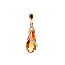 14K Yellow gold Pear Citrine and Diamond Dangle Pendant