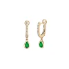 14K Yellow Gold Pear Emerald and Diamond Earrings