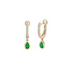 14K Yellow Gold Pear Emerald and Diamond Earrings