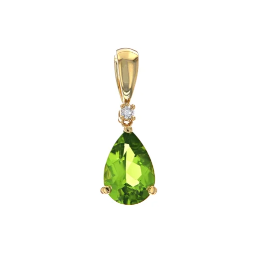 14K Yellow Gold Pear Peridot and Diamond Pendant
