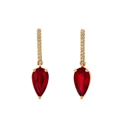 14K Yellow Gold Pear Ruby and Diamond Earrings