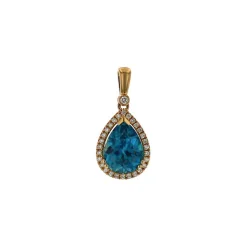 14K Yellow Gold Pear Zircona and Diamond Pendant
