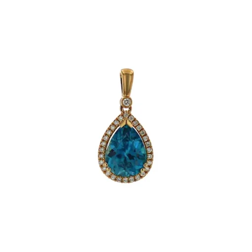 14K Yellow Gold Pear Zircona and Diamond Pendant