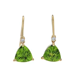 14K Yellow Gold Peridot and Diamond Dangle Earrings