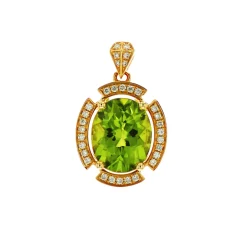 14K Yellow Gold Peridot and Diamond Halo Pendant
