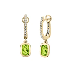 14K Yellow Gold Peridot and Diamond Dangle Earrings