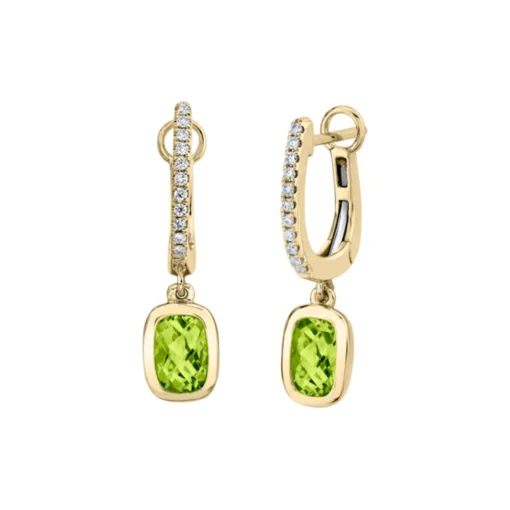 14K Yellow Gold Peridot and Diamond Dangle Earrings