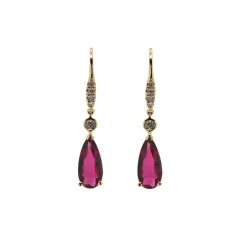 14K Yellow Gold Pink Tourmaline and Diamond Dangle Earrings