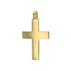 14K Yellow Gold Polished Front and Matte Back Cross Pendant