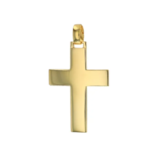 14K Yellow Gold Polished Front and Matte Back Cross Pendant