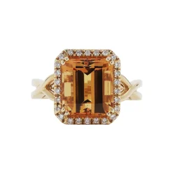 14K Yellow Gold Precious Topaz and Diamond Halo Ring