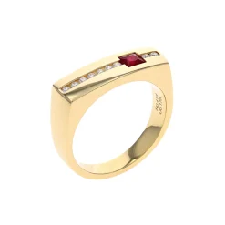 14K Yellow Gold Princess Ruby and Diamond Ring