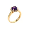 14K Yellow Gold Round Amethyst and Diamond Halo Ring