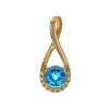 14K Yellow Gold Round Blue Topaz and Diamond Pendant
