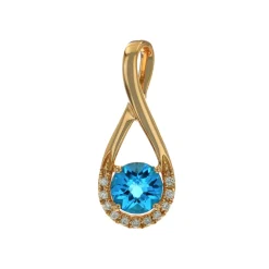14K Yellow Gold Round Blue Topaz and Diamond Pendant